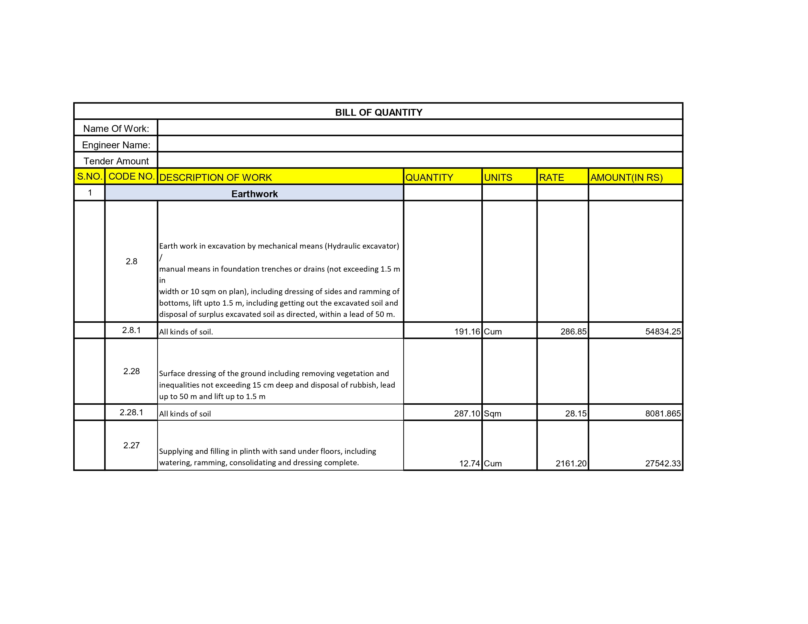 Residential Project BOQ